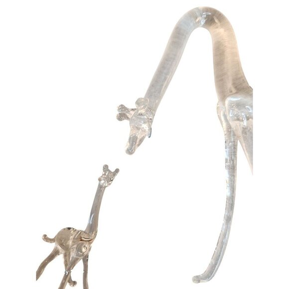 Blown glass Clear Adult with Baby Giraffe Figurines Set of 2 - Picture 4 of 6